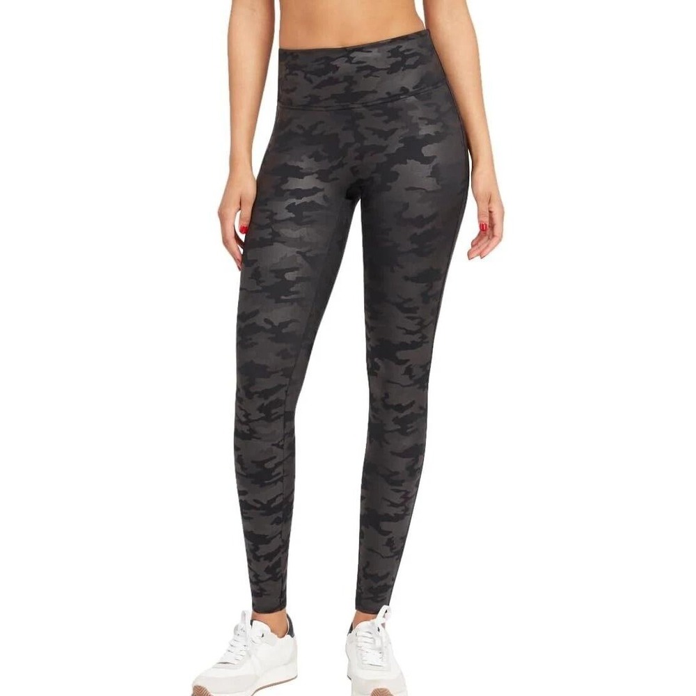 Spanx Faux‎ Leather Camo Leggings Black Tonal High Waist XL 20185R